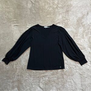 Calvin Klein Women's Long Sleeve Black Blouse Sheer Sleeves